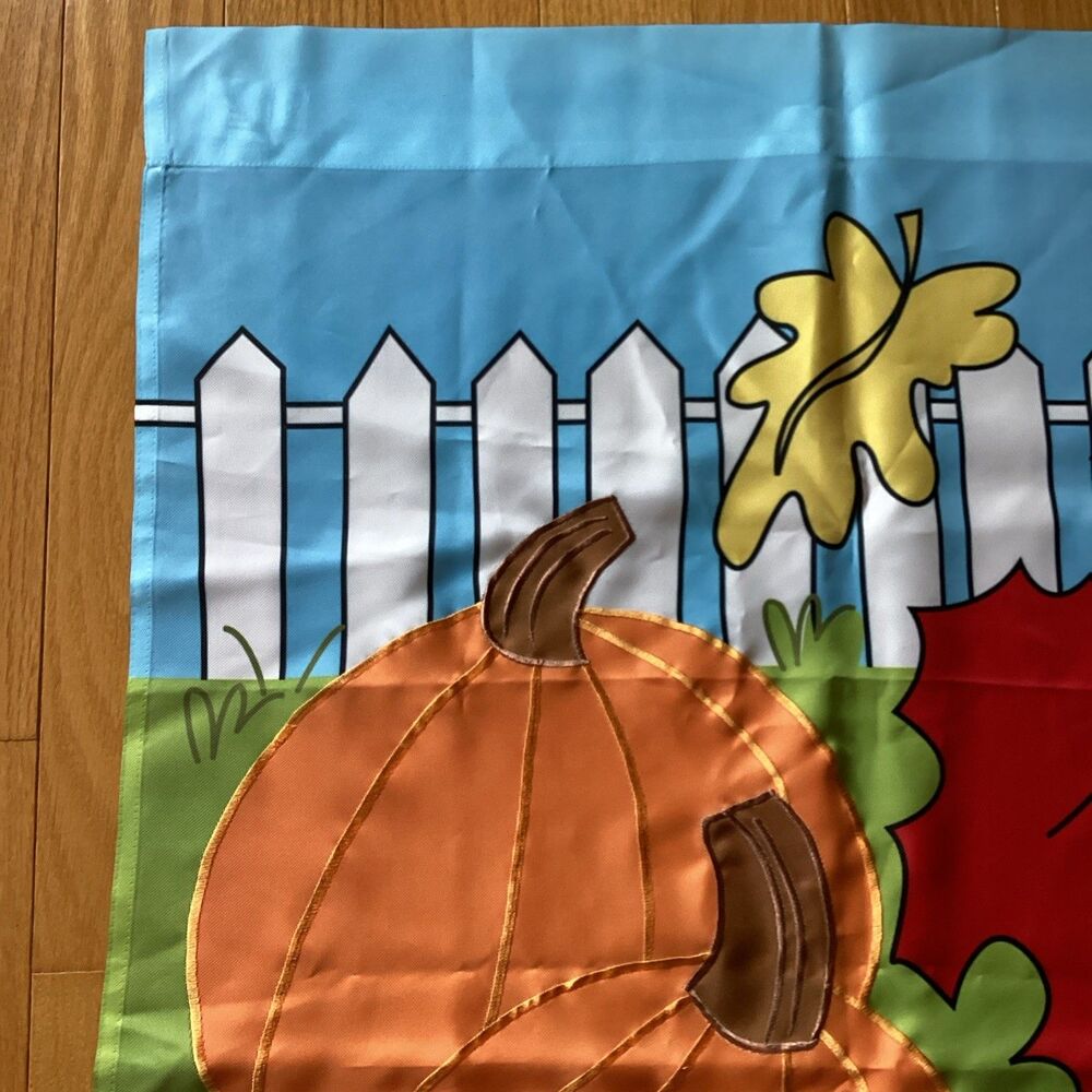 Welcome Friends Fall Autumn House Flag Nylon Fence Leaves Pumpkins Joanne Sharpe - Picture 2 of 8